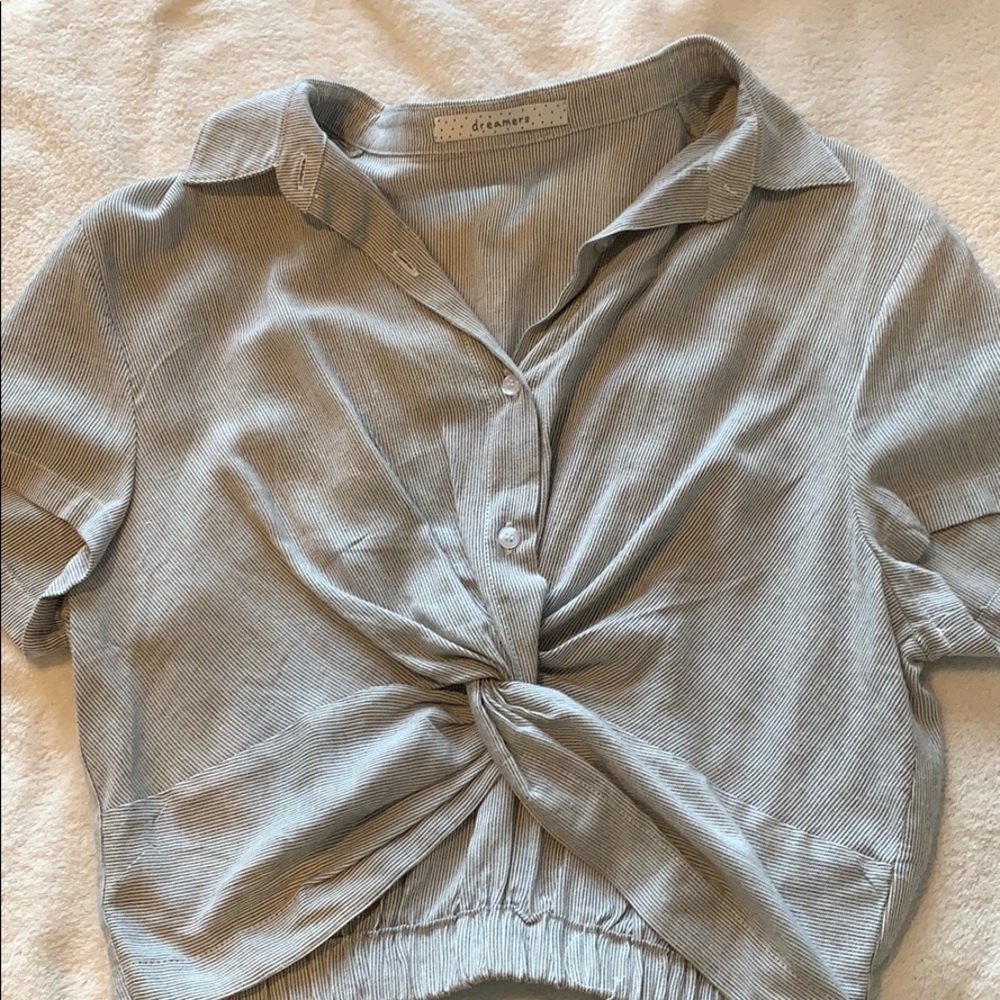 Cropped Striped Button Up